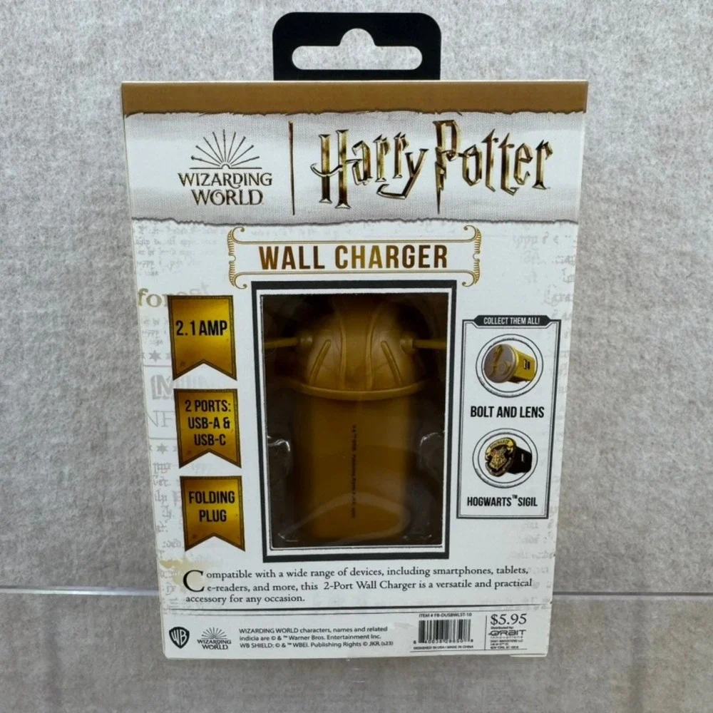 Harry Potter Golden Snitch Wall Charger 2 Port USB A USB C 2.1 Amp Folding Plug